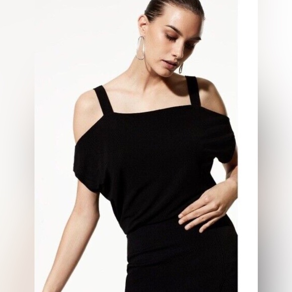 Aritzia Babaton Adelard Blouse Cold Shoulder Black Rayon Like New - Picture 1 of 4